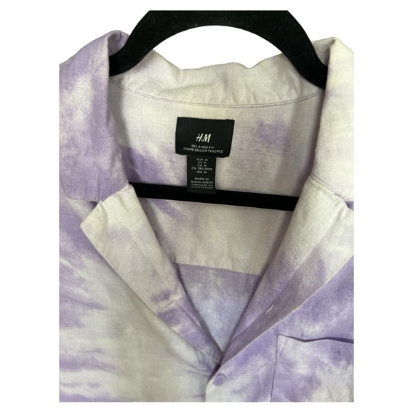 H&M relaxed fit Linen-blend Resort Shirt purple/tie dye size Medium - Picture 4 of 4